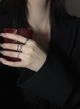 素圈戒指女年潮小众高级感链条开口指环食指戒