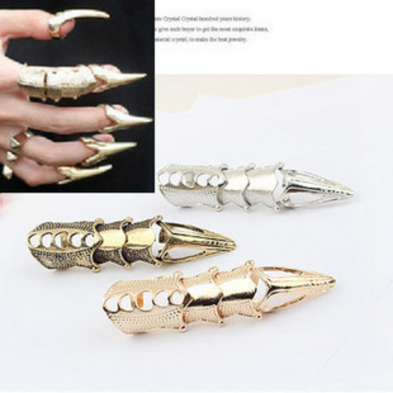 欧美饰品复古朋克风戒指镶嵌盔甲双指戒指女指环食指戒指