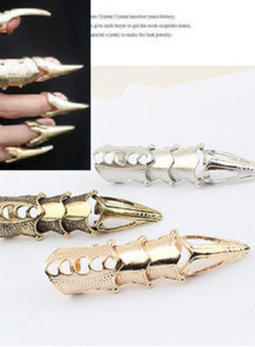 欧美饰品复古朋克风戒指镶嵌盔甲双指戒指女指环食指戒指