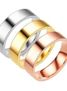 简约6mm素面钛钢戒指女欧美时尚男士戒指饰品