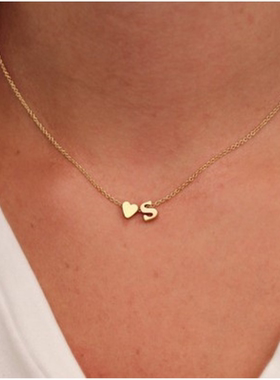 精美欧美简约毛衣链桃心形字母吊坠项链女式锁骨项饰