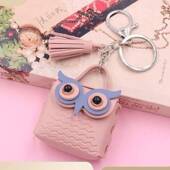 猫头鹰钥匙扣零钱包可爱书包挂饰皮革耳机收纳挂件gr