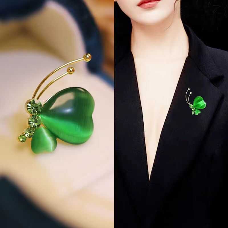 墨绿色小蝴蝶女胸针防走光领口旗袍西装胸花