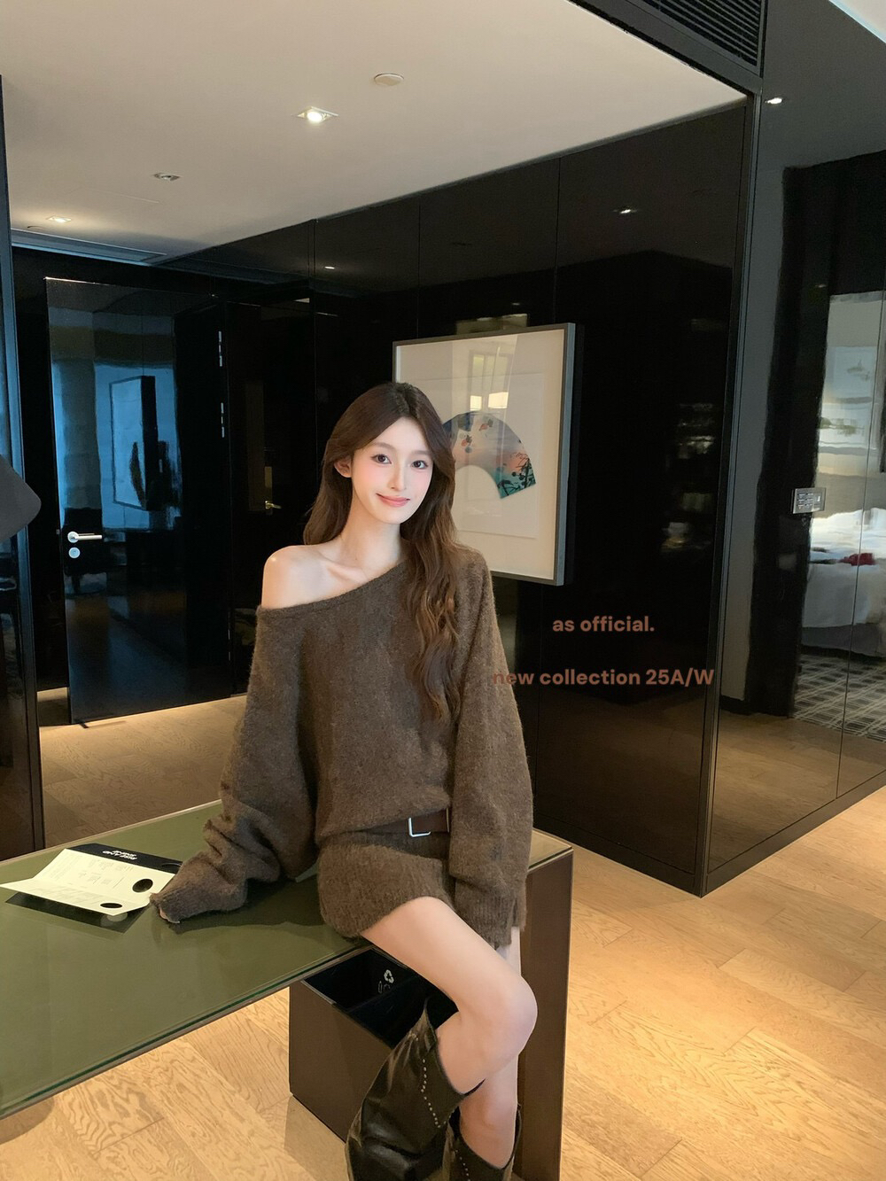 【AS OFFICIAL】斜肩包臀针织连衣裙(配腰带)  80239#  GLP