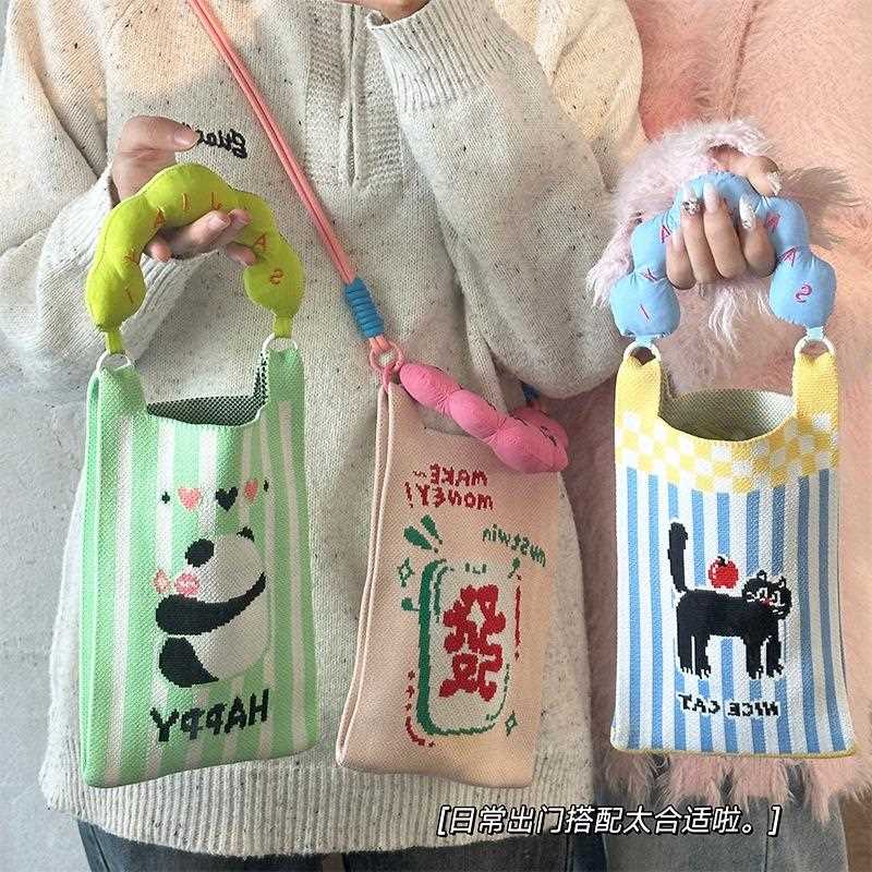 现货伴手礼编织女士手提包日韩百搭托特包休闲背包女款针织包