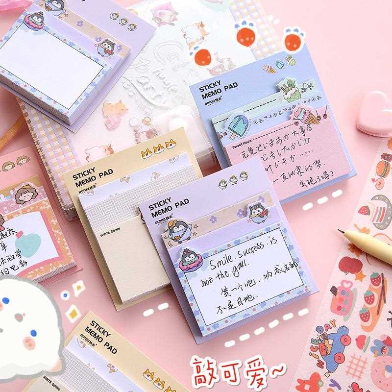 原创风三层便签本女孩动物可爱卡通图案备忘留言便条纸