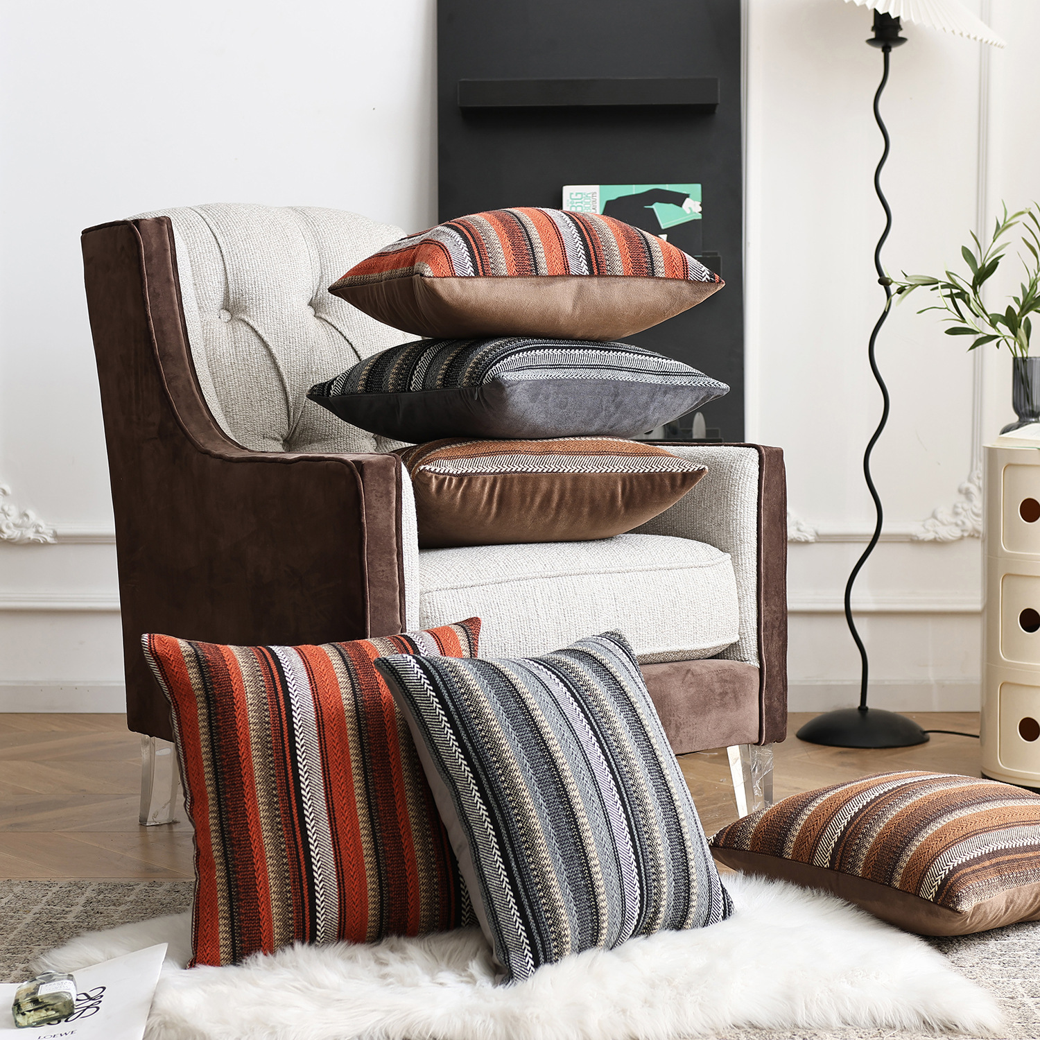 北欧跨境现代简约波西米亚抱枕色织肌理条纹涤纶民族风沙发靠