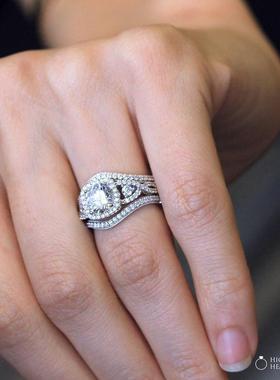 华杰 wish欧美跨境S925银白色锆石套戒 豪华时尚的女性节日套戒