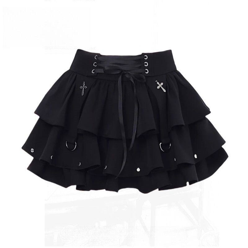 thumbnail for Black sweet spicy girl tie-up puff cake skirt for women, 2026 new design high-waisted slimming short skirt