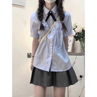 甜美宽松休闲高级感衬衣百褶裙套装 学院风甜美衬衫 新款 女短袖 夏季