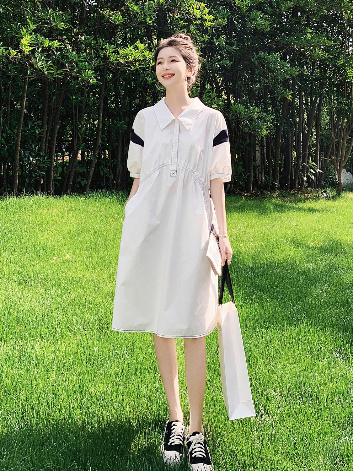 日系可爱白色连衣裙女显瘦衬衫裙