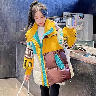 潮牌羽绒棉服女2026冬季新款时尚洋气针织袖撞色拼接加厚外套