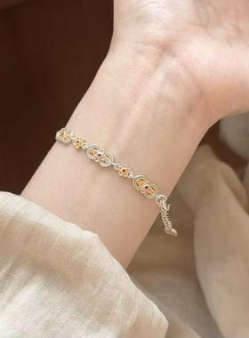 岁岁 探窗足银999新中式复古精致手工珐琅彩珐琅银手链送礼物