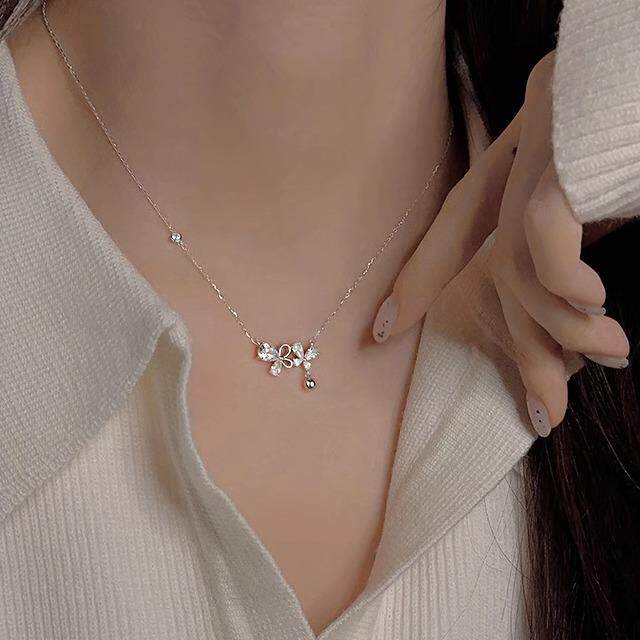 S999纯银蝴蝶吊坠项链女2024新爆款轻奢配饰锁骨链生日礼物送女友