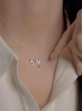 S999纯银蝴蝶吊坠项链女2024新爆款轻奢配饰锁骨链生日礼物送女友