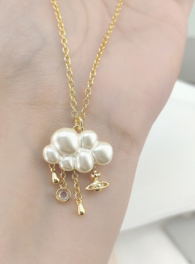 西家太后云朵珍珠项链流苏土星雨滴锁骨链欧美小众设计颈链