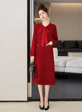 2026春季新款高级感气质高端新年亮闪闪红色小香风连衣裙女LB2601