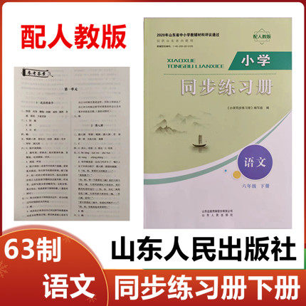 2025春配人教版小学同步练习册语文六年级下册山东人民出版社63制小学6年级语文下册同步配套练习册