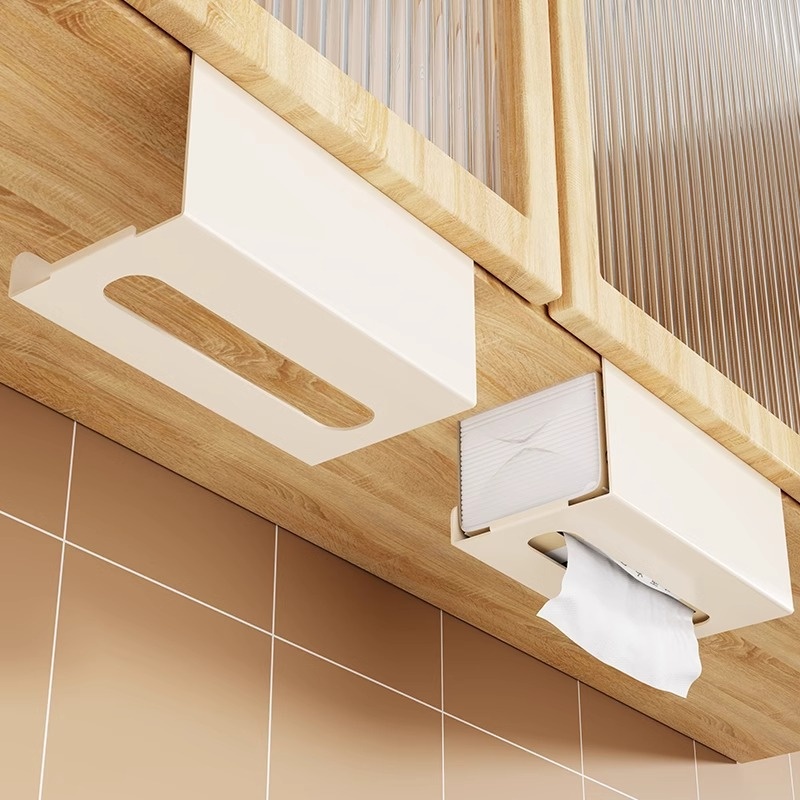 纸巾抽纸盒简约免打孔铁艺湿巾收纳家用厨房橱柜下悬挂抽纸架