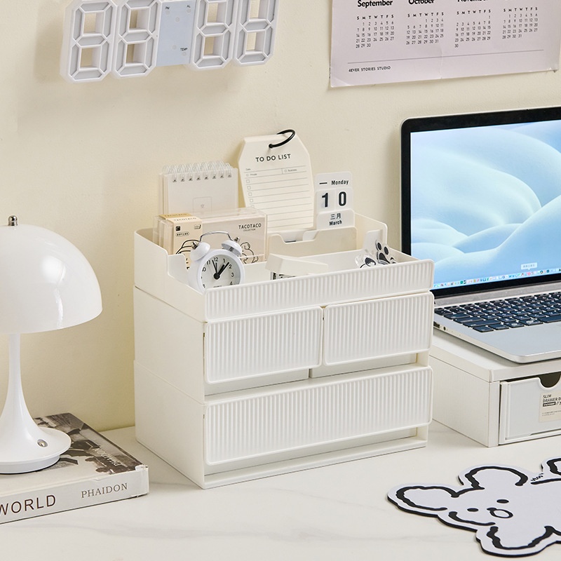 文具收纳盒办公室桌面可叠加大容量学生家用多层储物抽屉式收纳盒