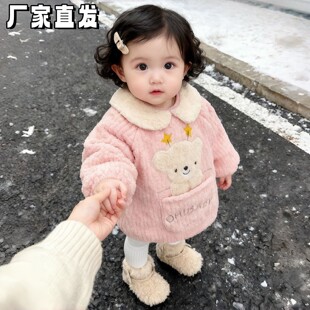 罩衣女宝宝外穿冬加厚罩衫宝宝防水防脏长袖围裙吃饭围兜反穿护衣