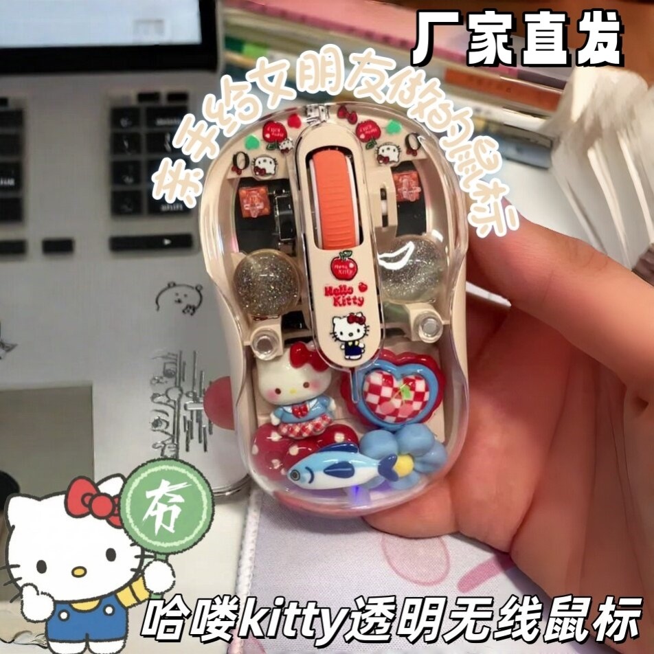 哈喽kitty透明静音鼠标材料包