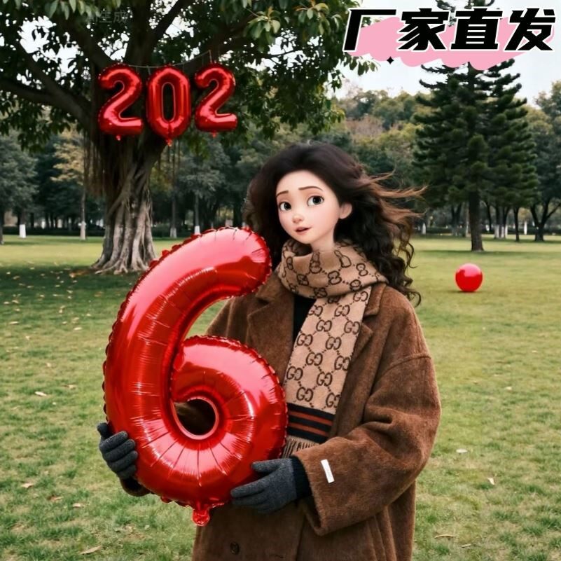 2026元旦跨年拍照数字气球新年春节影楼户外喜庆氛围感拍摄道具