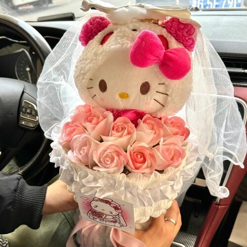 七夕送女友礼物永生花玩偶花束kt猫helloKitty生日礼物送女生朋友