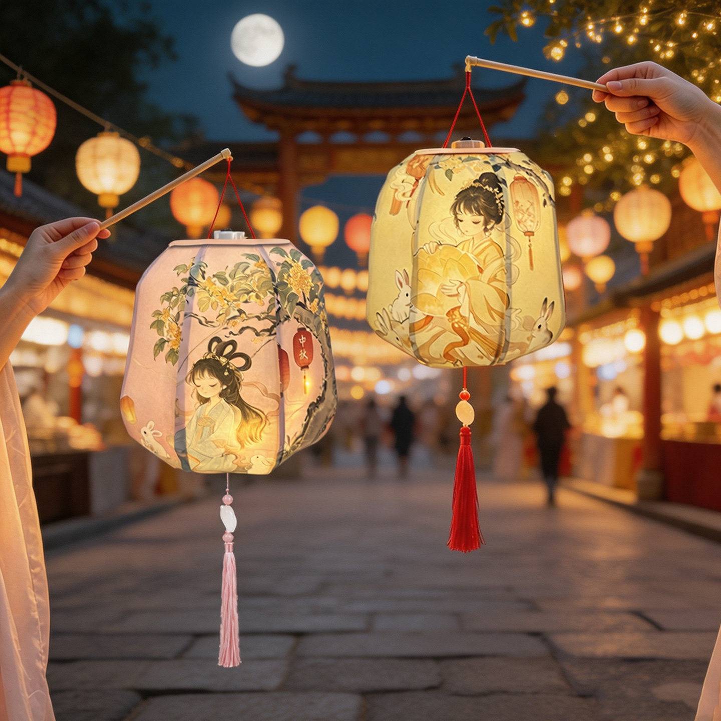 中秋节灯笼手提儿童手工DIY制作材料包发光花灯古风汉服拍照道具