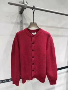 206新年红色圆领针织开衫冬季加厚休闲简约纽扣毛衣外套