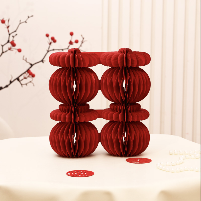 订婚布置小摆件喜字蜂窝球婚宴摆台装饰结婚婚房立体双囍用品大全