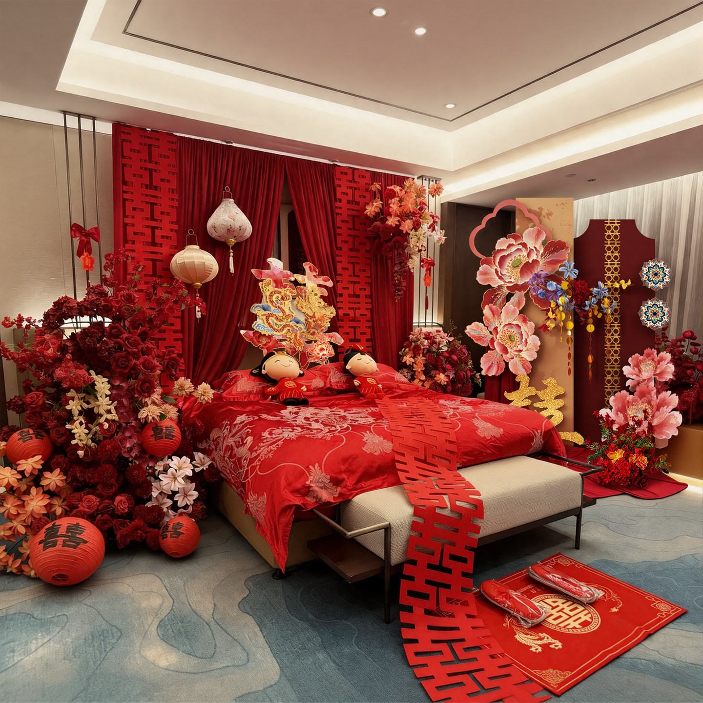 结婚酒店婚房布置套装女方出嫁新房卧室床头布幔装饰婚礼全套摆件