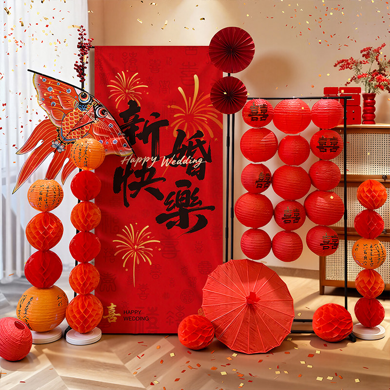 婚房布置中式条幅新房客厅布置图片