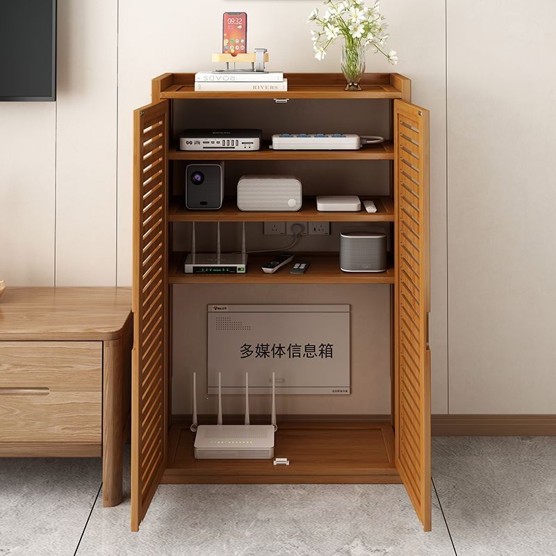路由器置物电视机顶盒收纳柜插排插座多媒体箱遮挡柜架wifi收纳盒