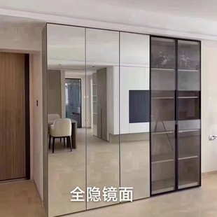 定制隐框镜面平开柜门全隐超白高清镜子无铜银镜钢化镀膜
