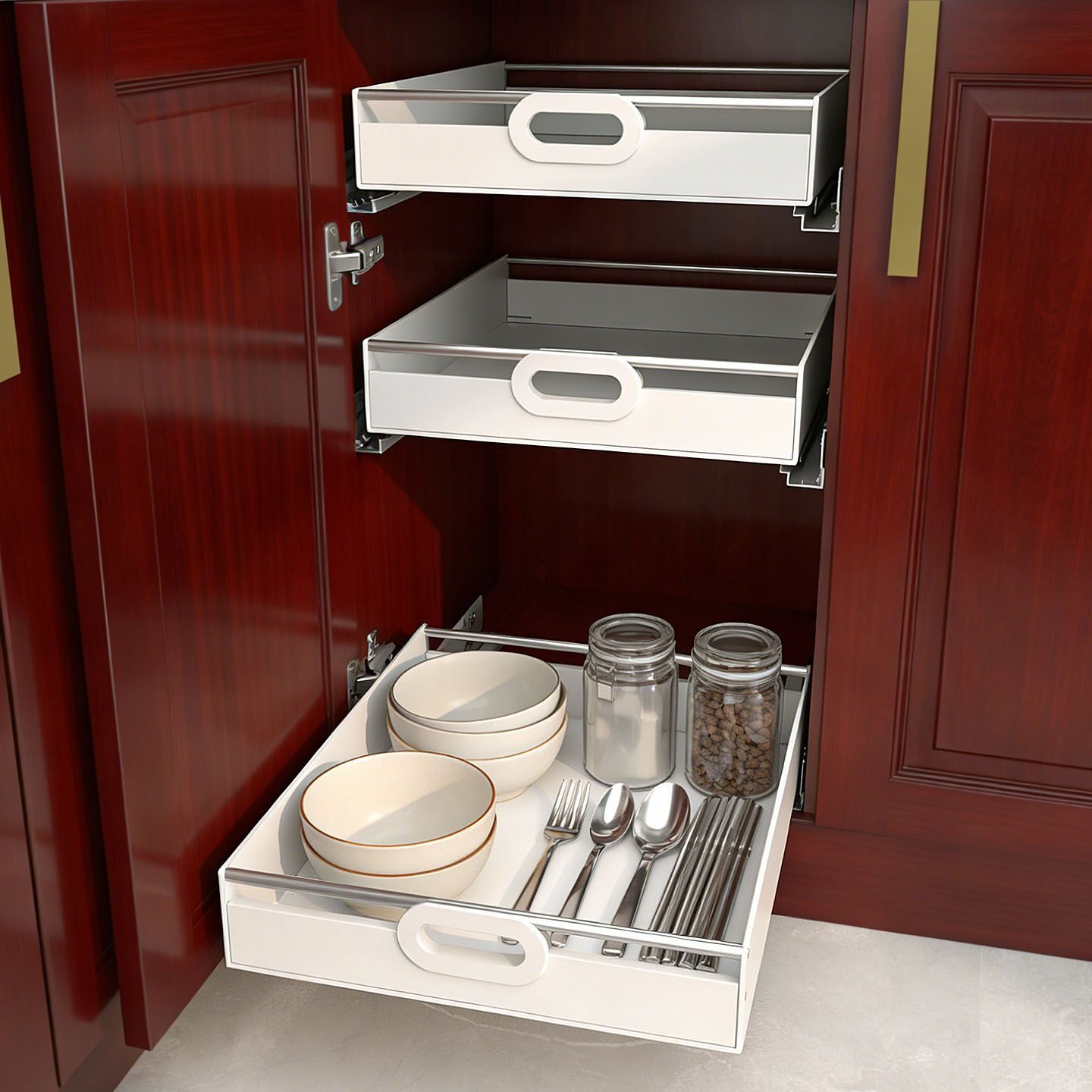 储物厨房橱柜改造抽屉拉篮调料收纳盒托盘带轨道收纳箱家用收纳箱