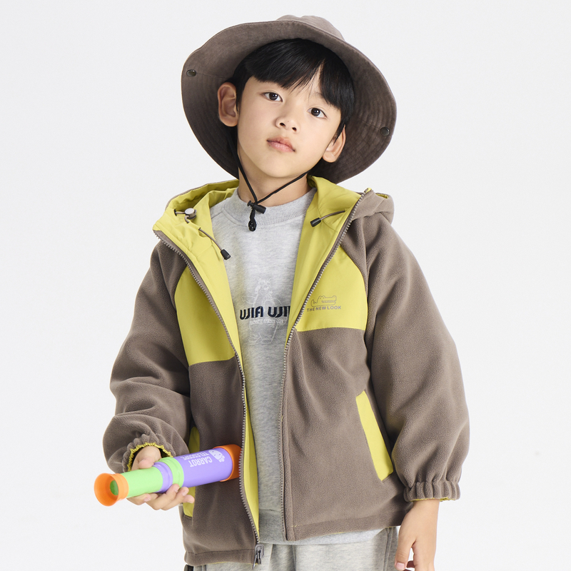 多多一上秋冬男小童摇粒绒两面穿厚外套百搭男孩连帽拉链开衫深秋