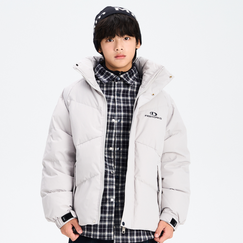 多多一上冬季新款男大童连帽羽绒服深冬假两件衬衫领厚羽绒服冬