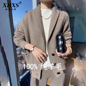 鄂尔多斯产针织衫女士新款100纯羊毛秋冬开衫宽松厚毛衣羊绒外套