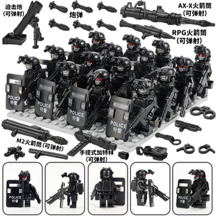 中国军事幽灵特种兵积木人仔防爆特警士兵武器男孩子拼装乐高玩具