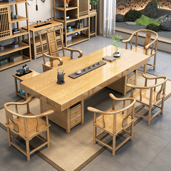 实木大板茶桌椅组合一桌五椅新中式家用茶几办公室一体禅意泡茶台