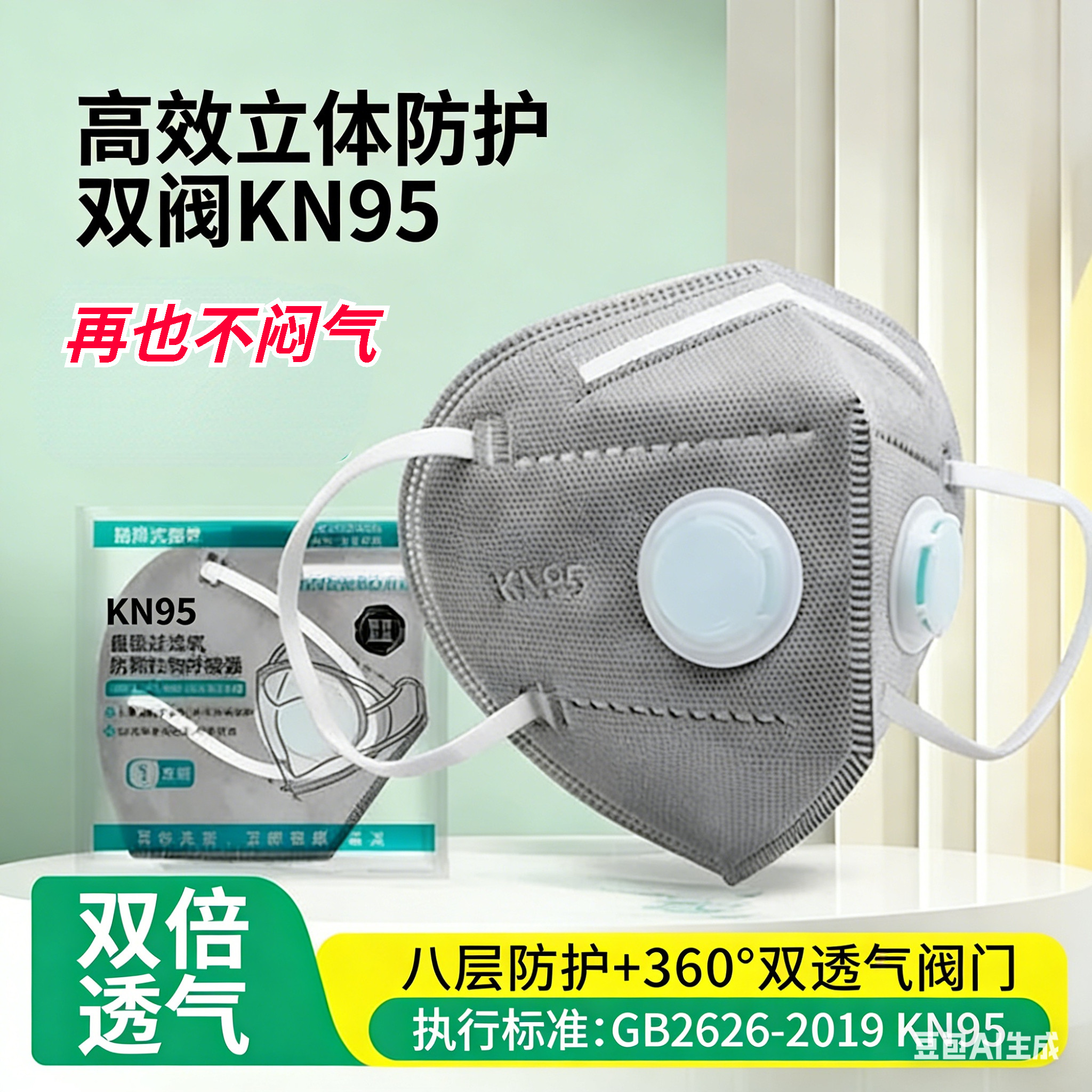 双呼吸阀kn95防尘口罩夏季透气8层加厚活性炭头戴式防灰尘防油漆