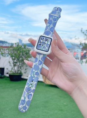 适用苹果手表带苹果iwatch表带硅胶高级感41/44/38/42/40/45mm替换带可爱花朵郁金香图案女款时尚个性潮