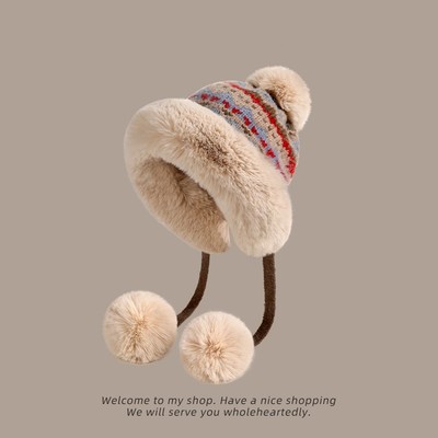 冬季女加绒保暖护耳毛线帽