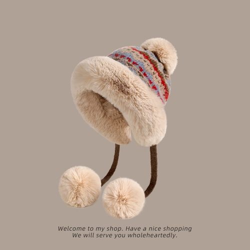 冬季女加绒保暖护耳毛线帽