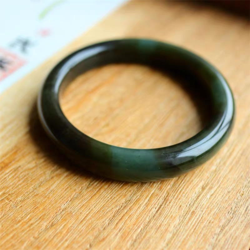 和田玉且末蓝手镯女宽条平安镯新疆糖青白玉证书老坑女保真