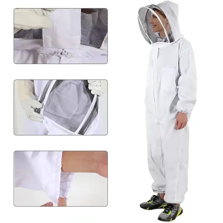 养蜂用防蜂服加厚太空服+白羊皮帆布手套养蜂防护服连体防蜂衣