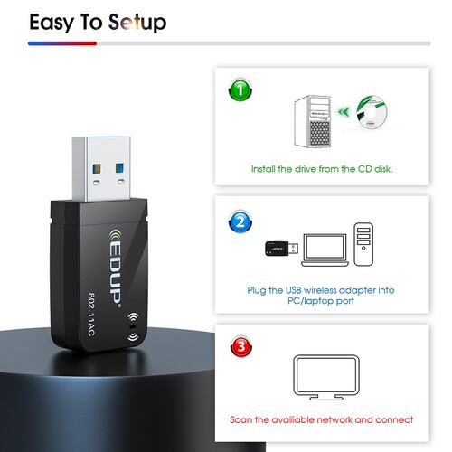 EDUP USB无线网卡双频5G 1300Mbps千兆外置WiFi接收器 AP发射