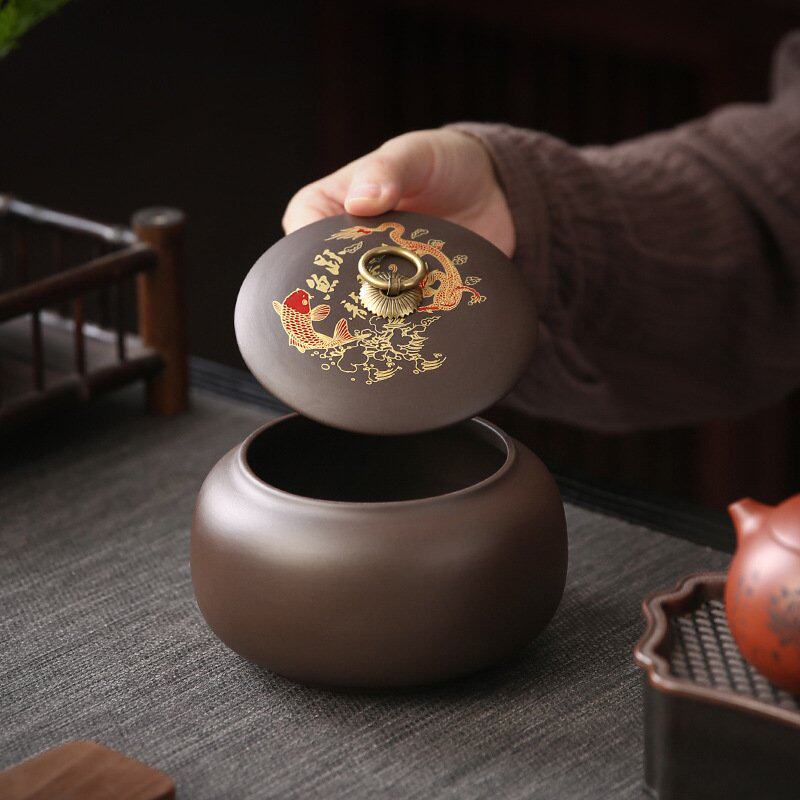 陶瓷茶叶罐双罐茶叶包装盒红茶空盒礼品盒紫砂茶叶罐密封罐储存罐