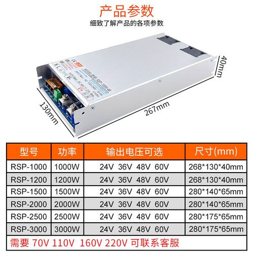 SZMW大功率开关电源RSP-1000W-24V1500W2000W3000WPFC直流电源48V